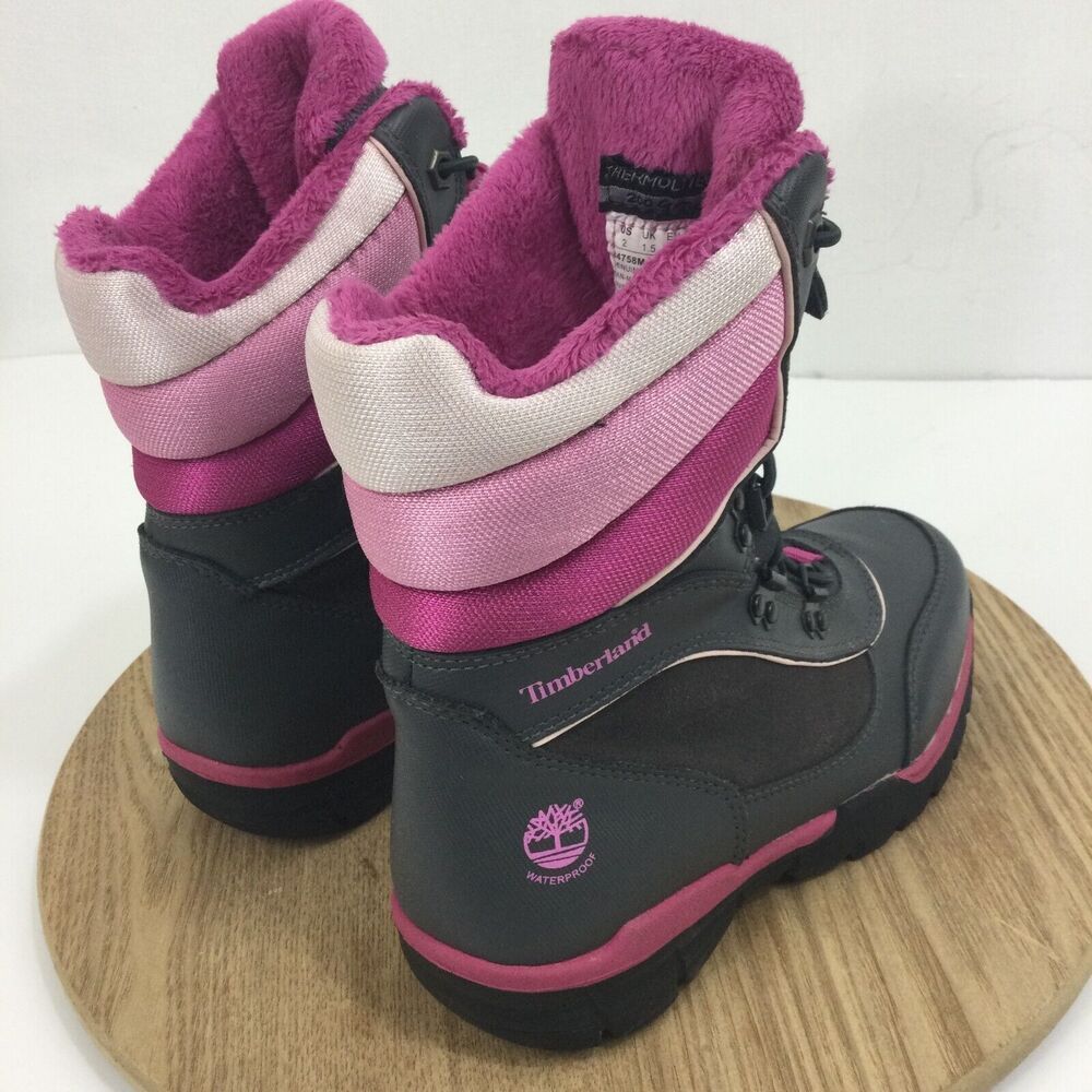 Timberland Youth Girls Thermolite 200 Gram Water Proof Snow Boots Pink/Gray Sz 2 - Picture 4 of 14